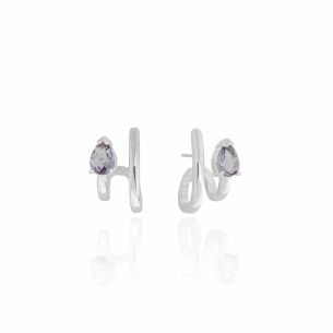 Ear Cuff Gota Ametsta Filete Duplo Banho Branco