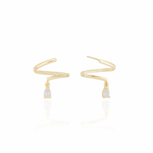 Ear Cuff Filete Gota Cristal Banho Dourado
