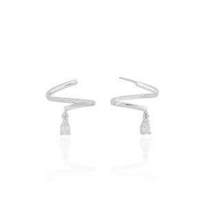 Ear Cuff Filete Gota Cristal Banho Branco