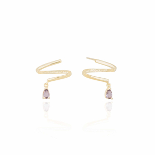 Ear Cuff Filete Gota Ametista Banho Dourado