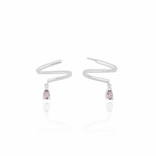 Ear Cuff Filete Gota Ametista Banho Branco