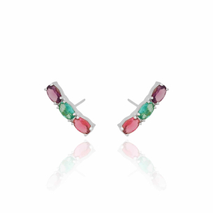 Ear Cuff Oval Colorido Banho Branco