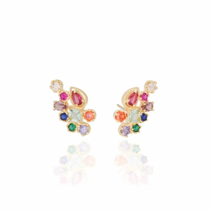 Ear Cuff Pedras Coloridas Banho Dourado