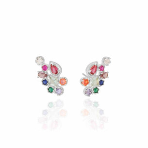 Ear Cuff Pedras Coloridas Banho Branco