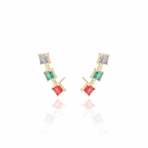 Ear Cuff Quadrados Coloridos Banho Dourado