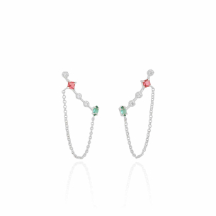 Ear Cuff Colorido Navete e Pontos de Luz Corrente Banho Branco