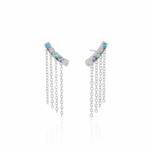 Ear Cuff Franja Base Colorida Pontos de Luz Banho Branco