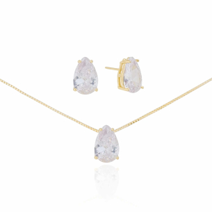 Conjunto Gotas Cristal Banho Dourado