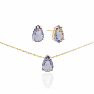 Conjunto Gotas Ametista Banho Dourado