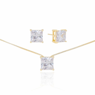 Conjunto Ponto de Luz Quadrado Cristal Banho Dourado