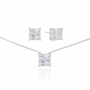 Conjunto Ponto de Luz Quadrado Cristal Banho Branco