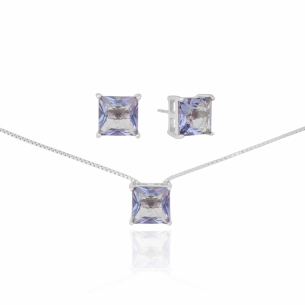 Conjunto Ponto de Luz Quadrado Ametista Banho Branco