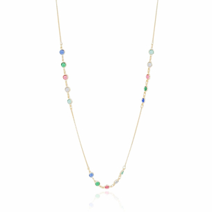 Gargantilha Longa Colorida Pontos de Luz Banho Dourado