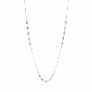 Gargantilha Longa Colorida Pontos de Luz Banho Branco