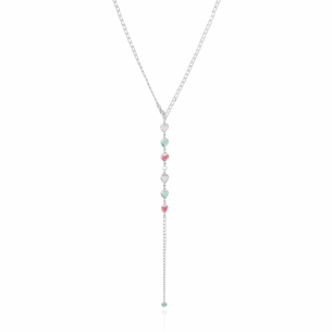 Gargantilha Gravata Coraçoes Coloridos Grumet Banho Branco