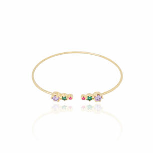 Bracelete Tubo Pontos de Luz Coloridos Cravejados Banho Dourado