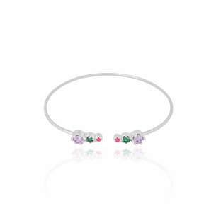 Bracelete Tubo Pontos de Luz Coloridos Cravejados Banho Branco