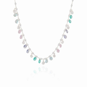 Choker Pérolas e Gotas Colors Ponto de Luz Cristal Banho Branco