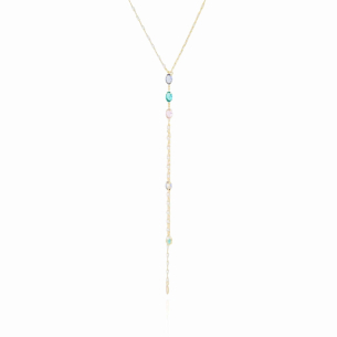 Gargantilha Gravata Pérolas Pontos de Luz Oval Colors Banho Dourado