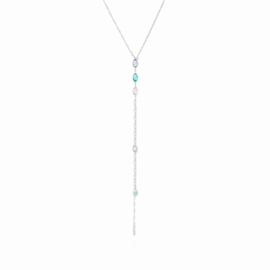 Gargantilha Gravata Pérolas Pontos de Luz Oval Colors Banho Branco