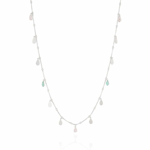 Gargantilha Longa Gotas Colors e Flat Lisa Veneziana Detalhe Bolinhas Banho Branco