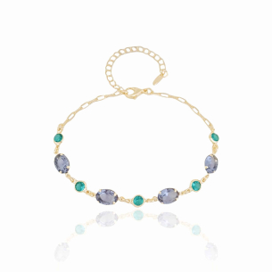 Pulseira Pontos de Luz Ametista e Turmalina Banho Dourado