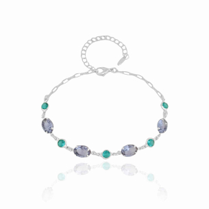 Pulseira Pontos de Luz Ametista e Turmalina Banho Branco