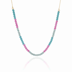 Gargantilha Cristais Coloridos Banho Dourado