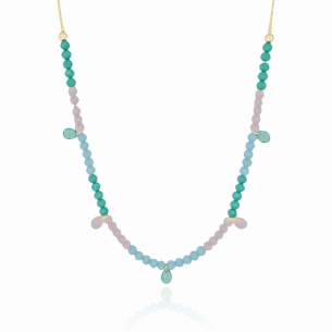 Choker Cristais Coloridos e Gotas Banho Dourado