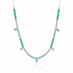 Choker Cristais Coloridos e Gotas Banho Branco