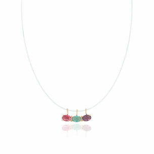 Gargantilha Pontos de Luz Colorido Nylon Banho Dourado