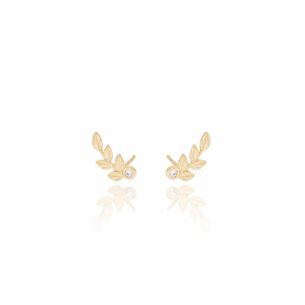 Ear Cuff Folhas e Ponto de Luz Cristal Banho Dourado
