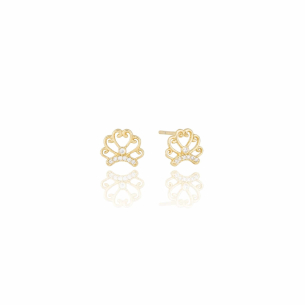 Brinco Coroa Cravejada Cristal Vazada Lisa Banho Dourado