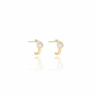 Brinco Meia Argola Ponto de Luz Cristal Banho Dourado