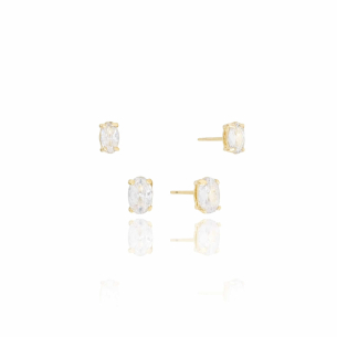 Brinco Duplo Ponto de Luz Oval Cristal Banho Dourado