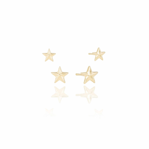 Brinco Duplo Estrelas Lisas Banho Dourado