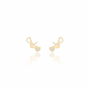 Ear Cuff Corações Cravejado Cristal Liso Vazado Banho Dourado