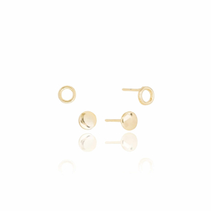 Brinco Duplo Redonda Lisa Esfera Vazada Lisa Banho Dourado