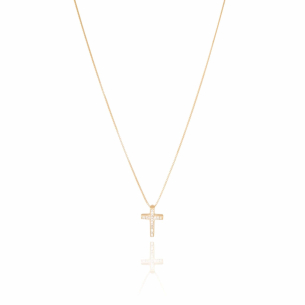 Gargantilha Veneziana Cruz Cravejada Cristal Banho Dourado