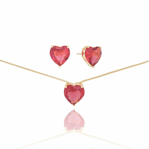 Conjunto Coração Rubi Banho Dourado
