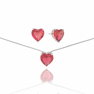 Conjunto Coração Rubi Banho Branco