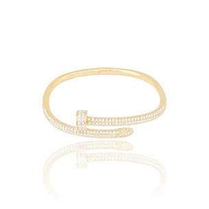 Bracelete Prego Cristal Cravejado Banho Dourado