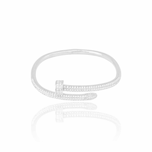 Bracelete Prego Cristal Cravejado Banho Branco
