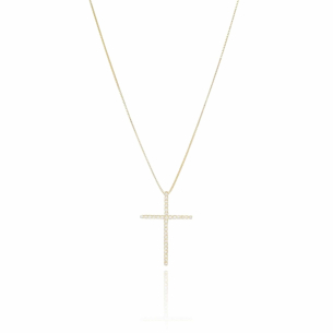 Gargantilha Cruz Cristal Cravação Inglesa Detalhes Banho Dourado