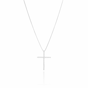 Gargantilha Cruz Cristal Cravação Inglesa Detalhes Banho Branco