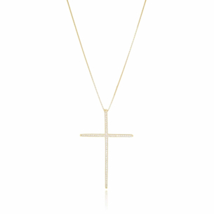 Gargantilha Cruz Zircônia Cristal Cravejada Banho Dourado