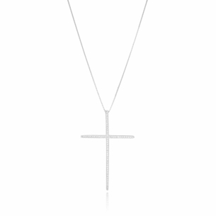 Gargantilha Cruz Zircônia Cristal Cravejada Banho Branco