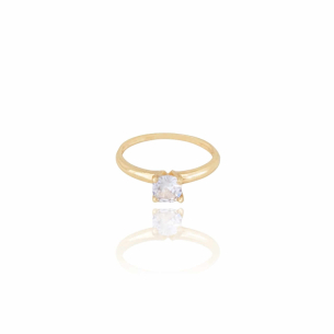 Anel Solitário Cristal Tamanho 14 Banho Dourado