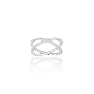 Anel Filetes X Cravejado Cristal Bolinhas Tamanho 14 Banho Branco