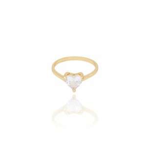 Anel Coração Cristal Tamanho 14 Banho Dourado